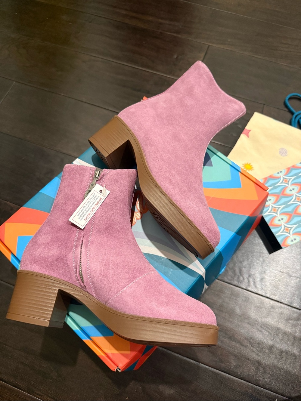 Women's Lilac Suede Zip Ankle Booties with Block Heel